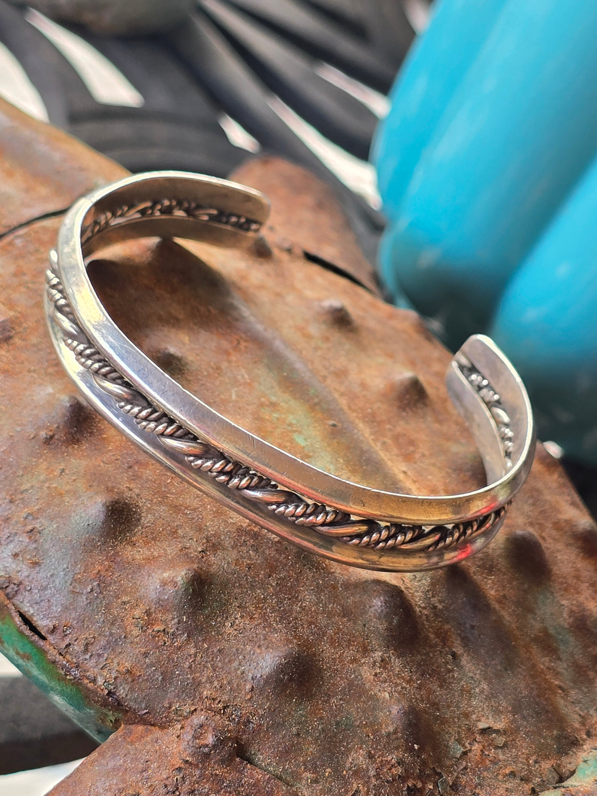 Vintage Southwestern Sterling Silver Twisted Cable Wire Cuff Bracelet