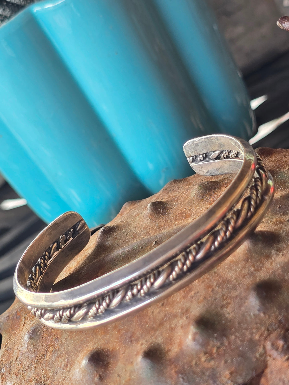 Vintage Southwestern Sterling Silver Twisted Cable Wire Cuff Bracelet